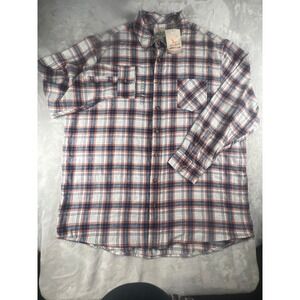 Field & Stream Mens 3XLT Plaid Flannel Button Down Shirt Navy Orange White‎ NEW
